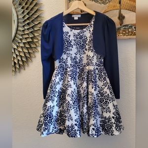 Navy White & Rhinestone Floral Party Dress 10/12